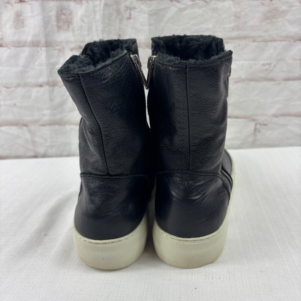 J/Slides Women's 8.5 Allie Faux Fur Lined Black Leather Sneaker Boots - Picture 5 of 9